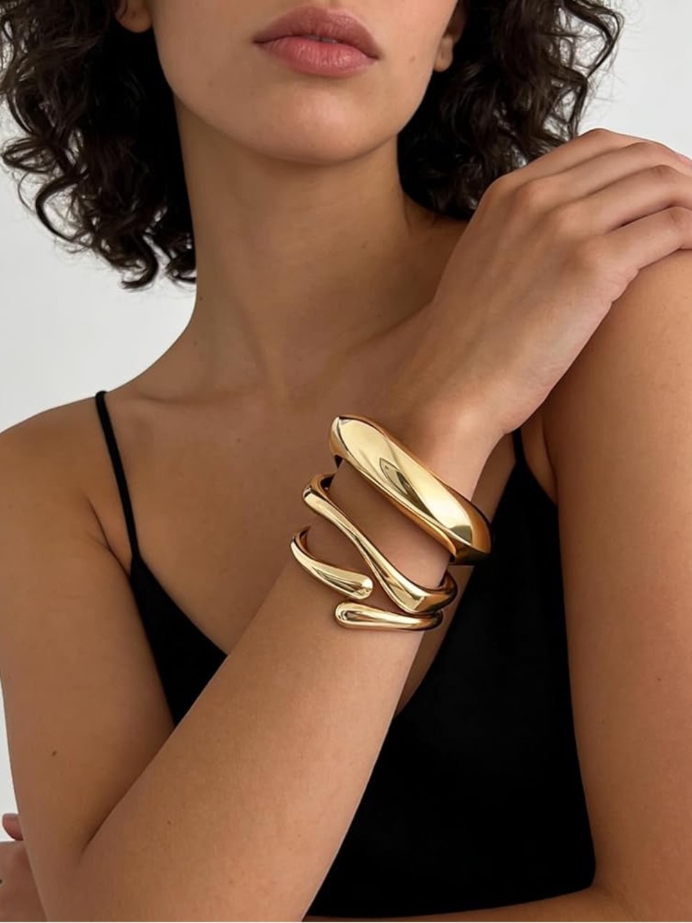 Chunky Gold Bangle Bracelet Set Women 3 Piece Stackable Statement Cuff Jewelry